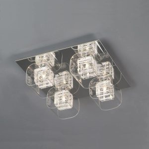 Impex Avignon square 4 lamp modern flush ceiling light in chrome