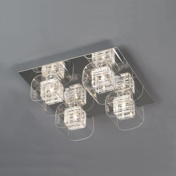 Impex Avignon Square 4 Lamp Cube Flush Low Ceiling Light Chrome