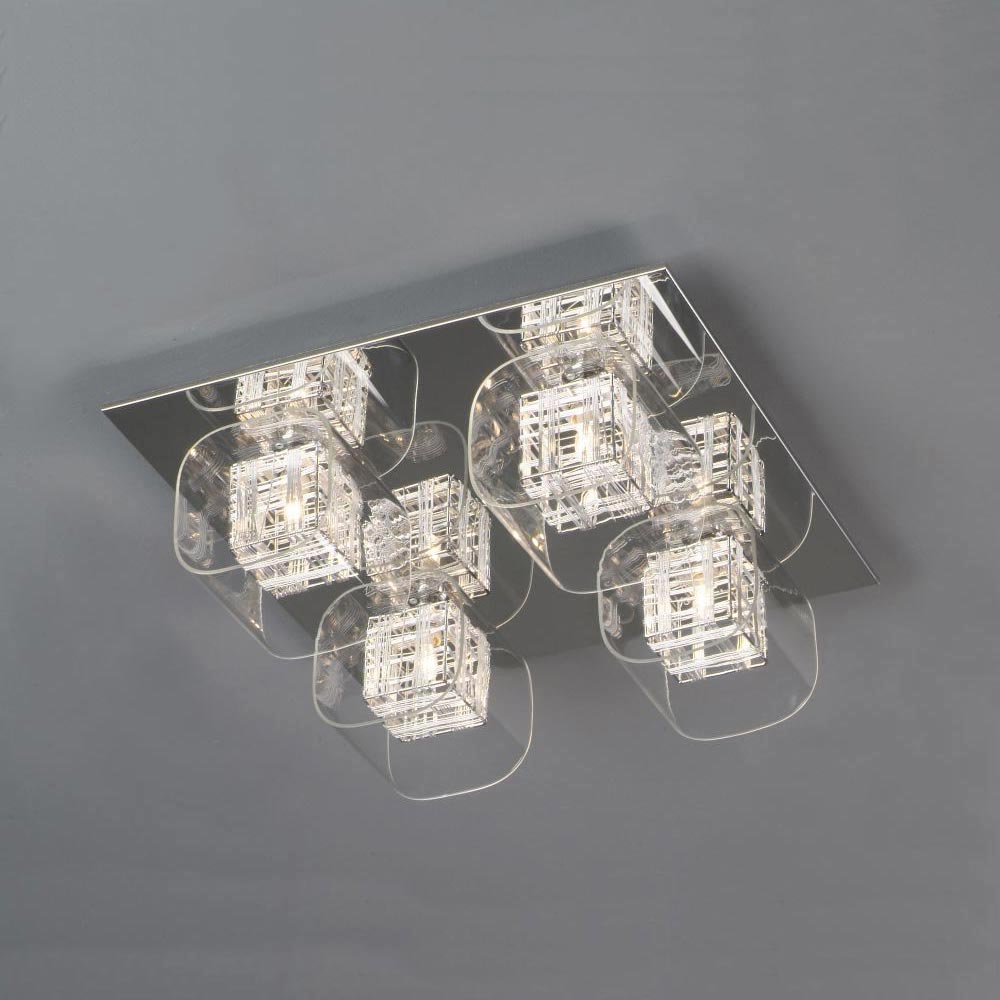 Impex Avignon Square 4 Lamp Cube Flush Low Ceiling Light Chrome