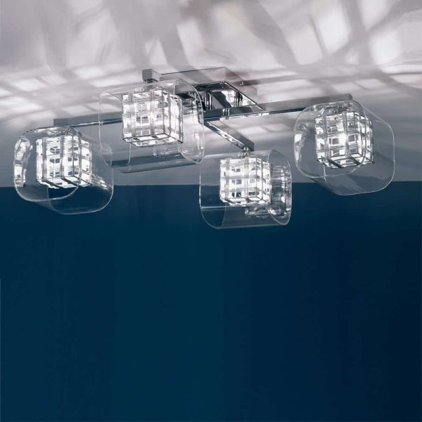 Avignon modern 4 arm flush low ceiling light in polished chrome