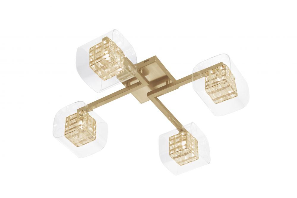 Impex Avignon Modern 4 Arm Cube Flush Low Ceiling Light Gold Finish