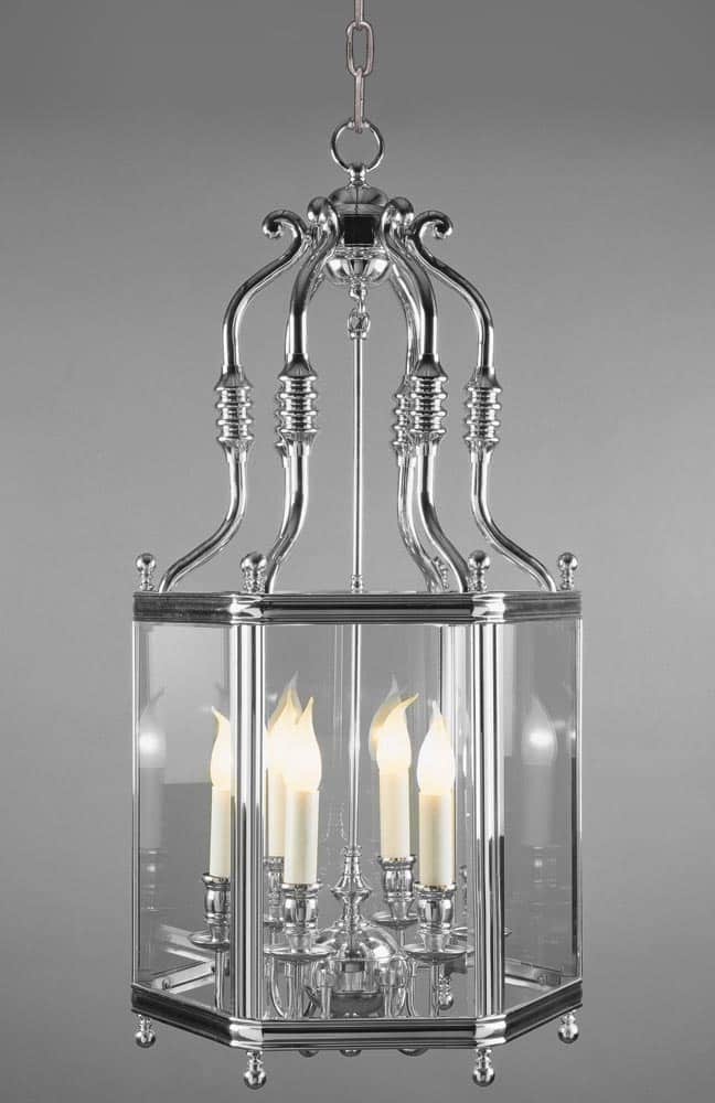 Impex Regal Large Chrome Plated Solid Brass 6 Light Hanging Lantern