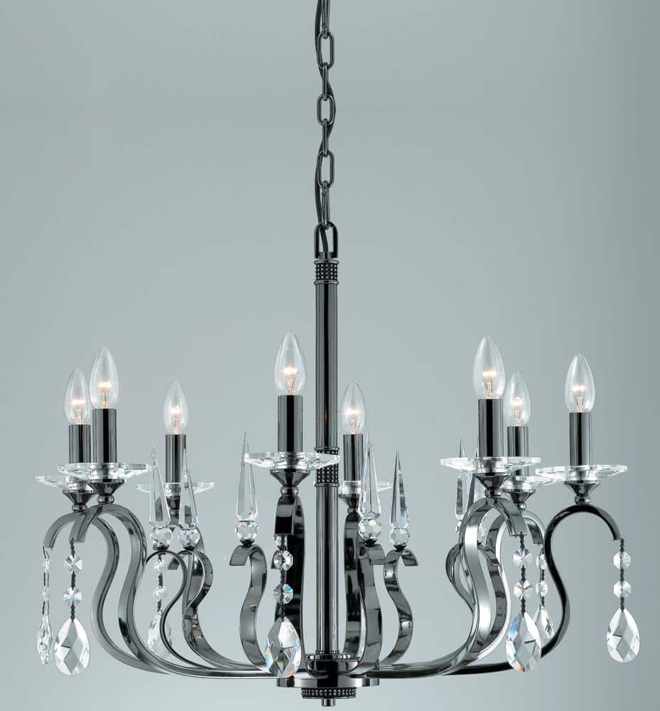 Impex Rhinestone 8 Light Chandelier Gunmetal Strass Crystal