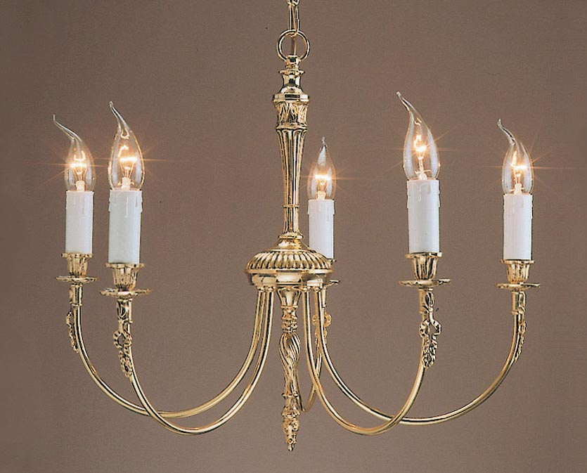 Impex Richmond Polished Solid Brass Traditional 5 Light Chandelier