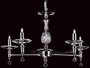 Impex San Marino optical glass 5 light traditional chandelier on a black background.