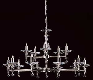 Impex san marino optical glass 15 light traditional large chandelier on black background.