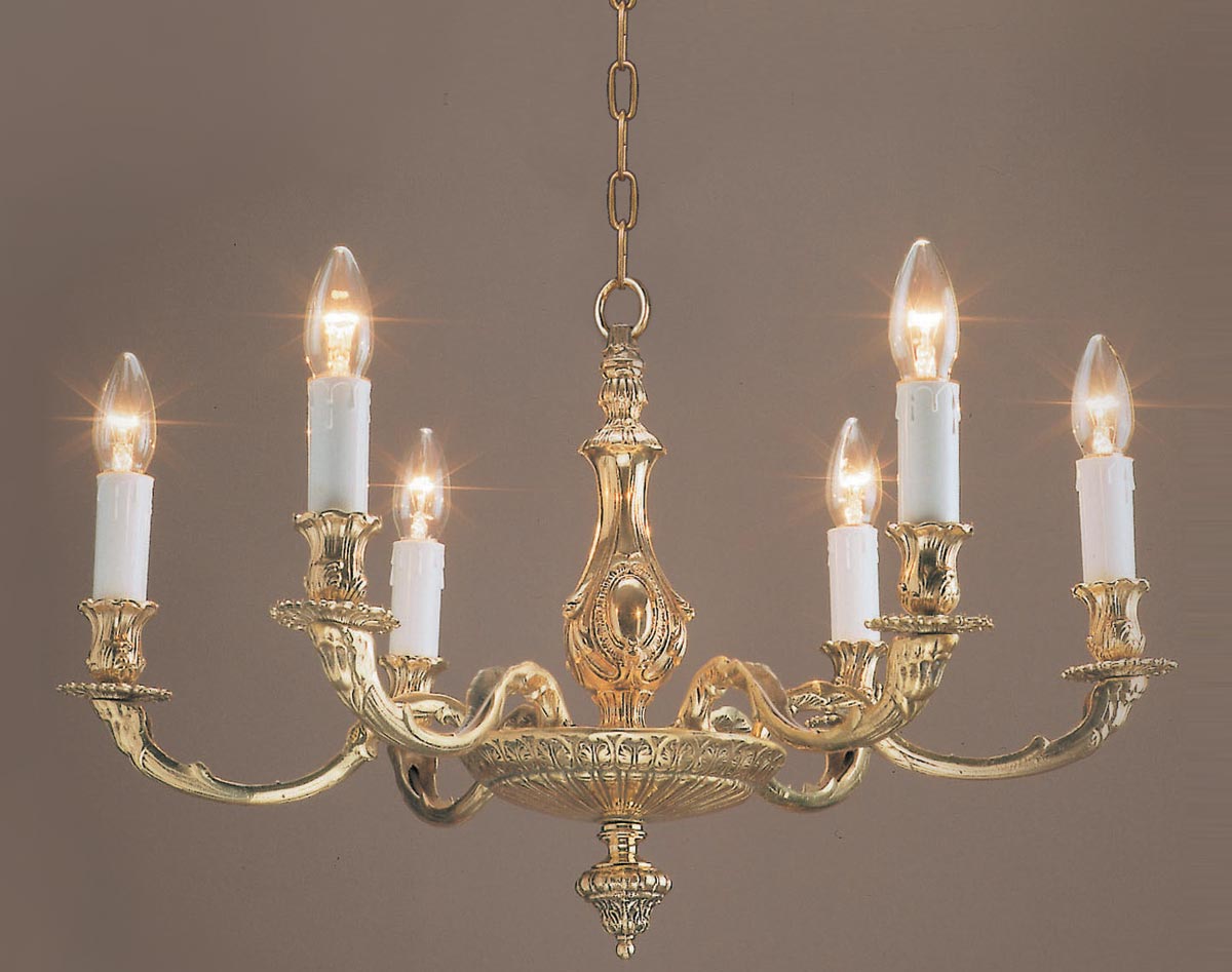 Impex Sandringham Solid Brass 6 Light Chandelier Brooklands Collection