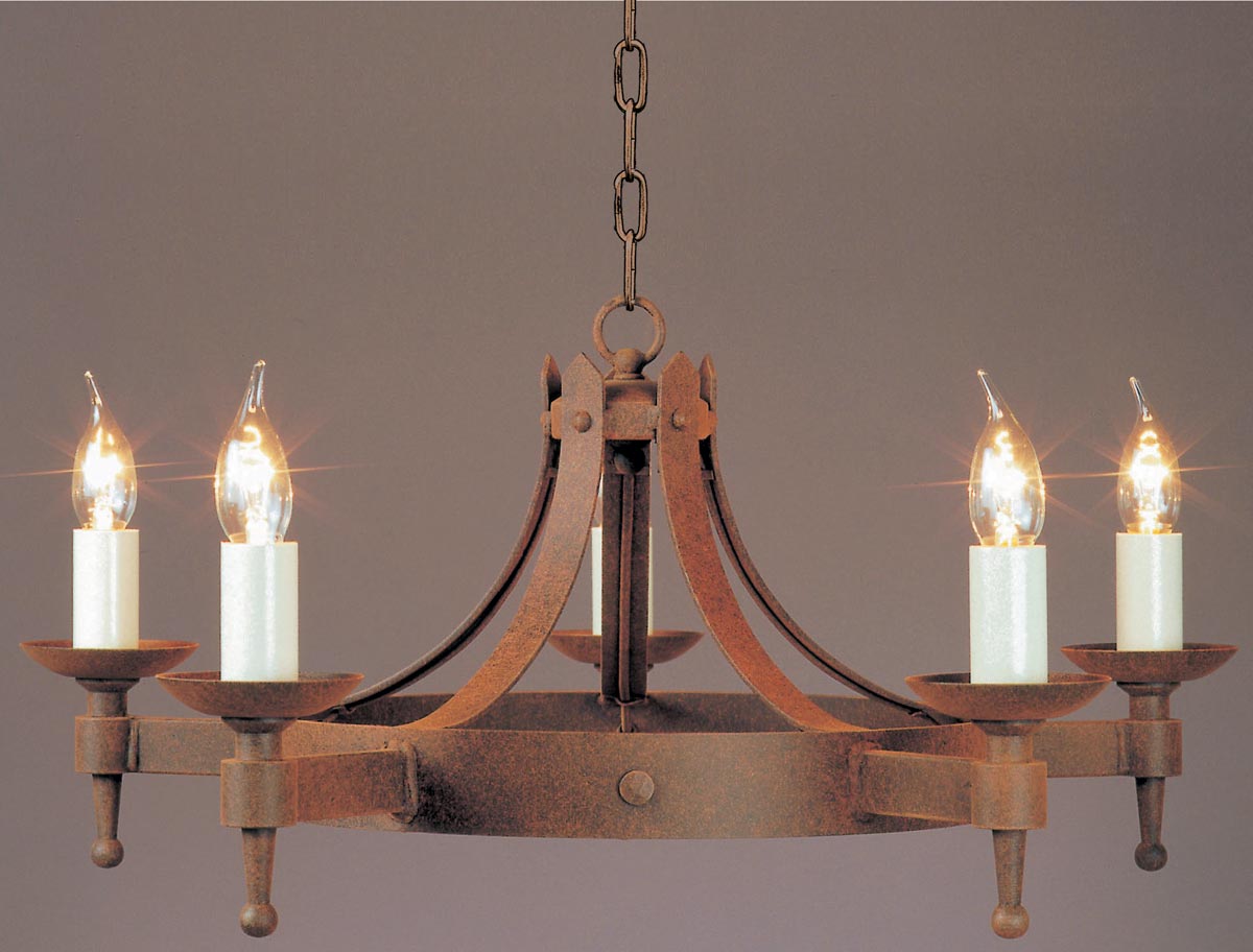 Impex Saxon 5 Light Aged Iron Work Gothic Cartwheel Chandelier