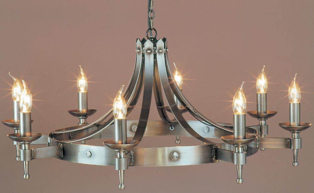 Impex Saxon Large 8 Light Sterling Ironwork Gothic Cartwheel Chandelier