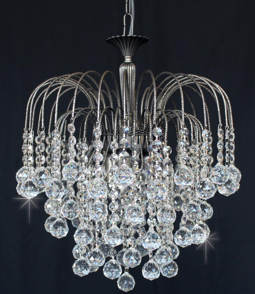 Impex Shower 40cm Strass Crystal Balls 3 Light Chandelier Antique Nickel