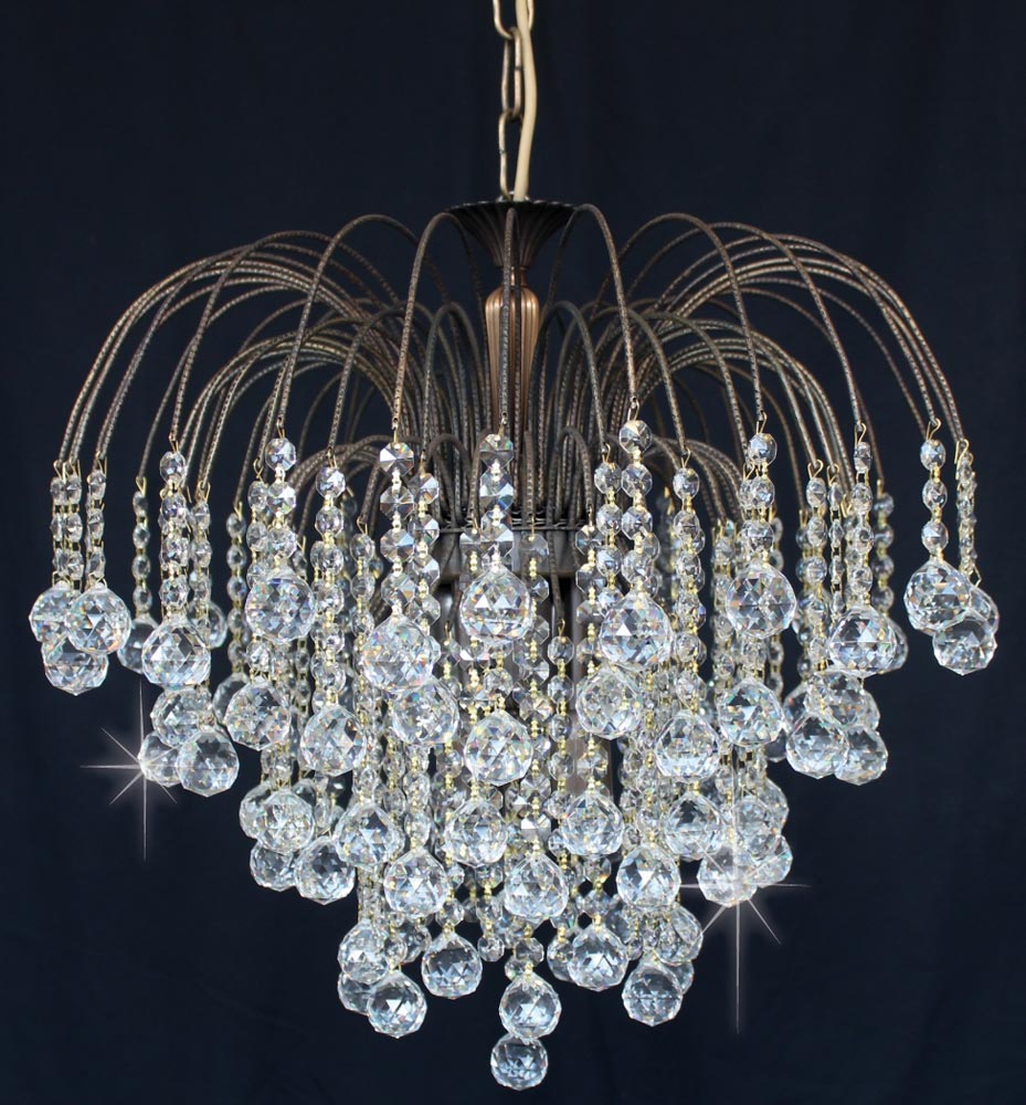 Impex Shower 47cm Strass Crystal Balls 6 Light Chandelier Antique Brass