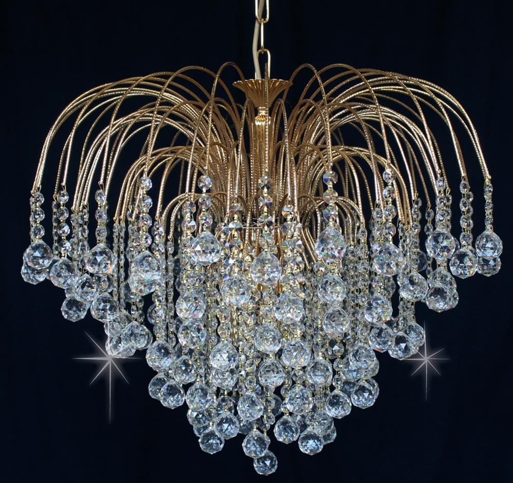 Impex Shower 60cm Strass Crystal Balls 6 Light Chandelier Gold