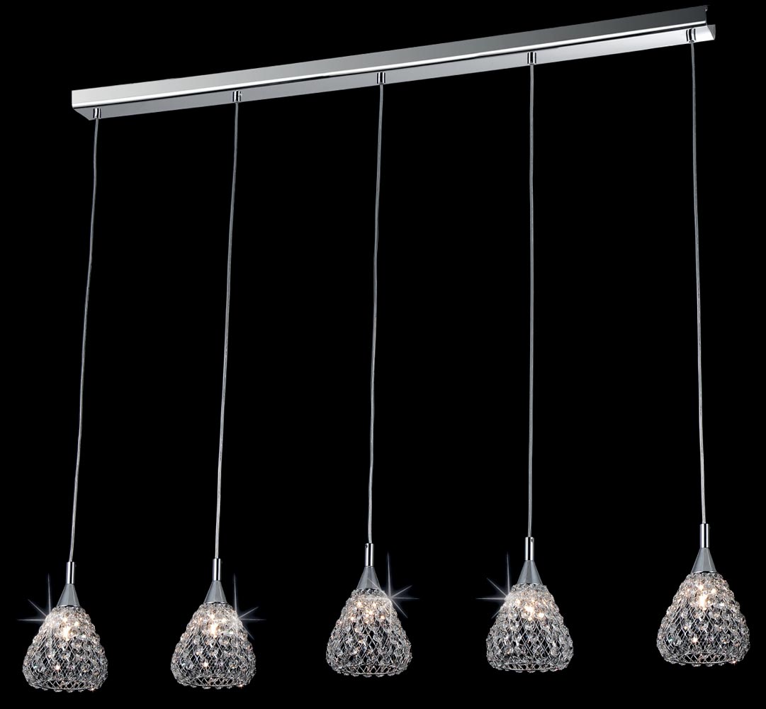 Impex Simone Polished Chrome 5 Light Line Pendant With Crystal
