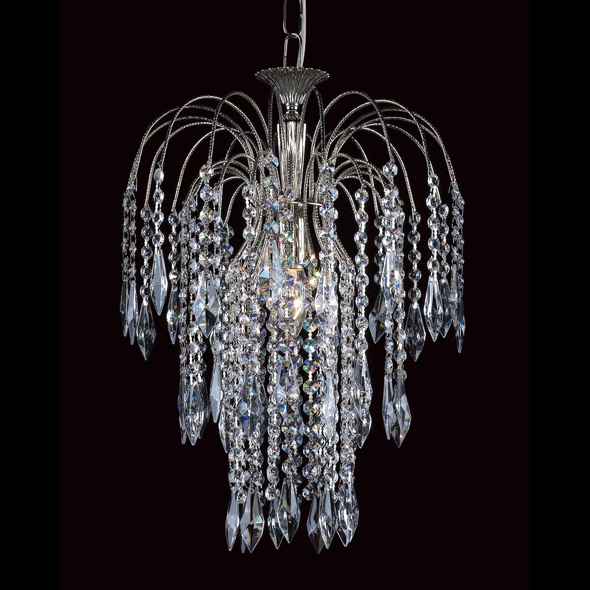 Impex Shower 35cm 1 Light Long Chain Strass Crystal Pendant Polished Nickel