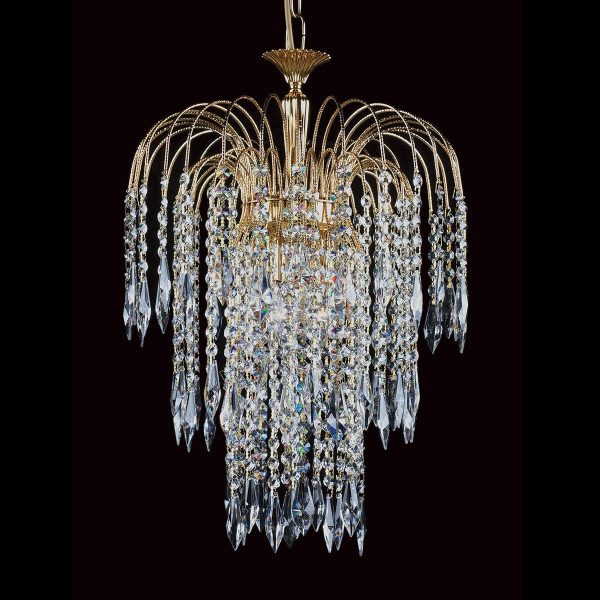 Shower 40cm 3 light long chain Strass crystal chandelier in gold plate