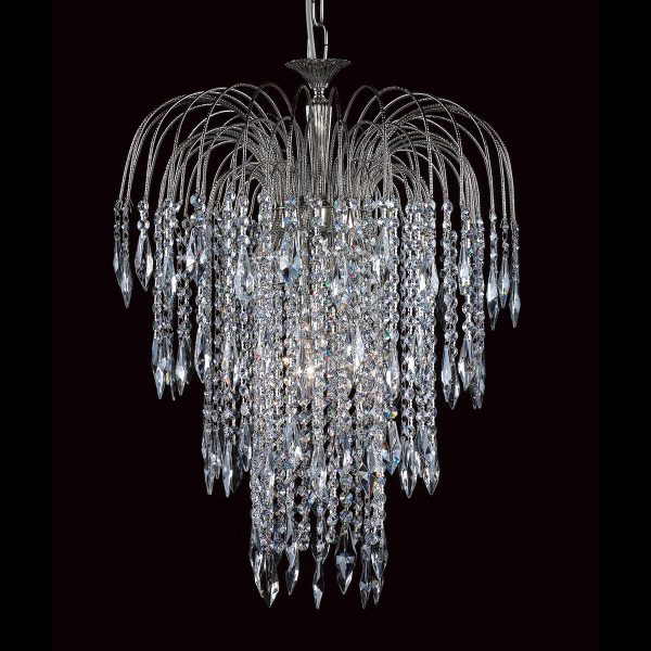 Impex Shower 47cm 6 light long chain Strass crystal chandelier antique nickel