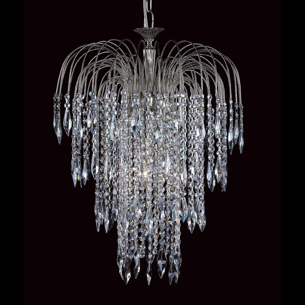 Impex Shower 47cm 6 Light Long Chain Strass Crystal Chandelier Antique Nickel