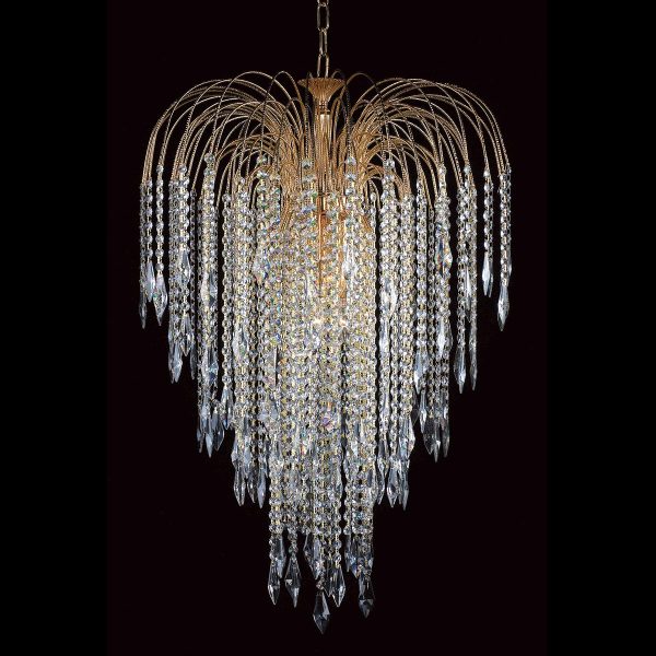 Shower 60cm 6 light long chain Strass crystal chandelier in gold plate