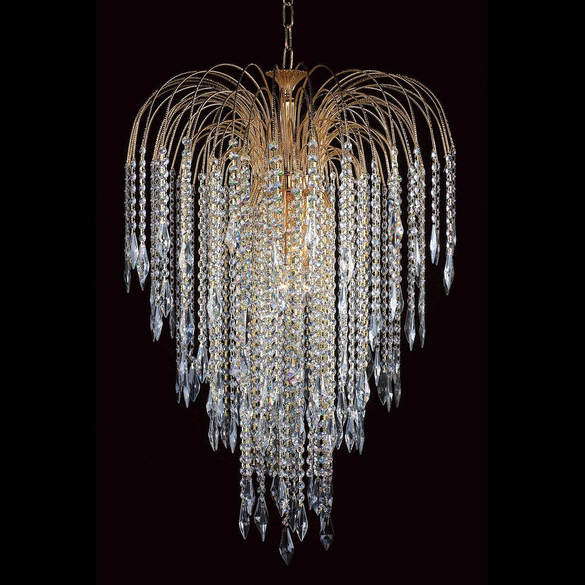 Impex Shower 60cm 6 Light Long Chain Strass Crystal Chandelier Gold