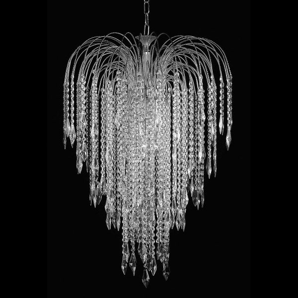 Shower 60cm 6 light long chain Strass crystal chandelier polished nickel
