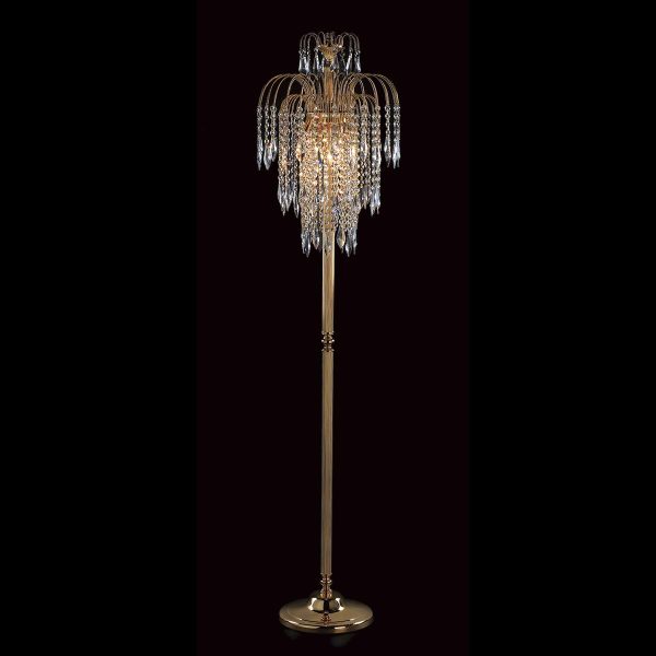 Impex Shower gold plated 3 light long drop Strass crystal floor lamp