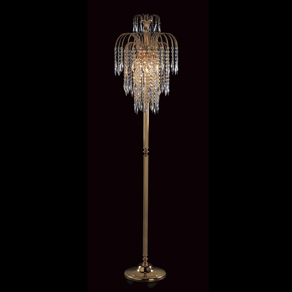 Impex Shower Gold Plated 3 Light Long Chain Strass Crystal Floor Lamp