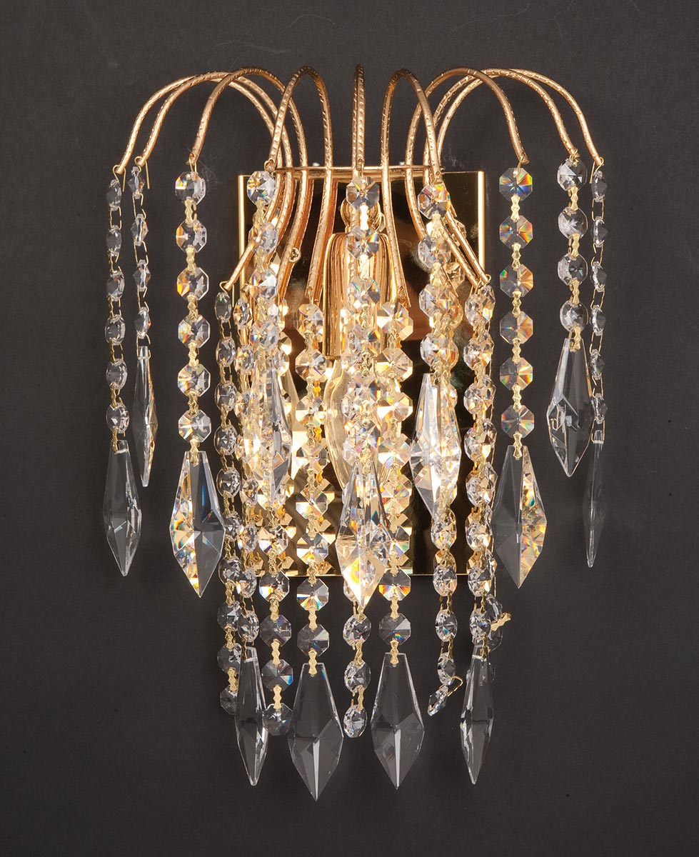 Impex Shower 1 Lamp Long Chain Strass Crystal Wall Light Polished Gold