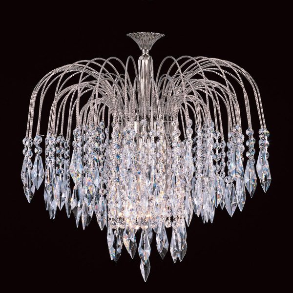 Impex Shower 47cm 6 light flush Strass crystal chandelier in polished nickel