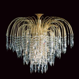 Impex Shower 60cm gold plated 6 light flush Strass crystal chandelier