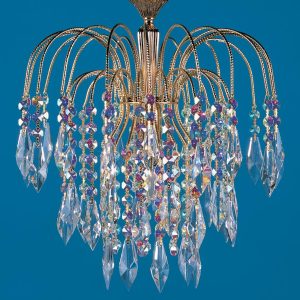 Impex Shower 1 lamp flush ceiling light with rainbow crystal in polished gold