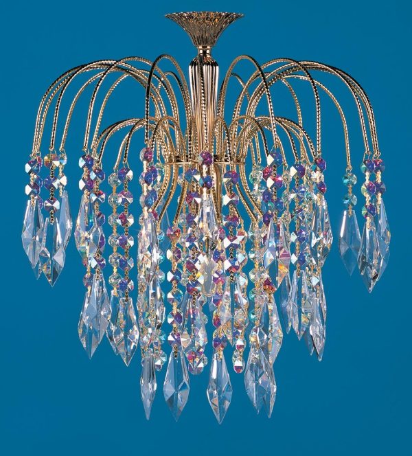 Impex Shower 1 lamp flush ceiling light with rainbow crystal in polished gold