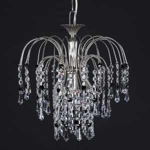 Impex Shower 1 light pendant with black & clear crystal in polished nickel