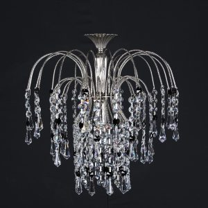 Impex Shower flush 1 lamp ceiling light with black & clear crystal in polished nickel