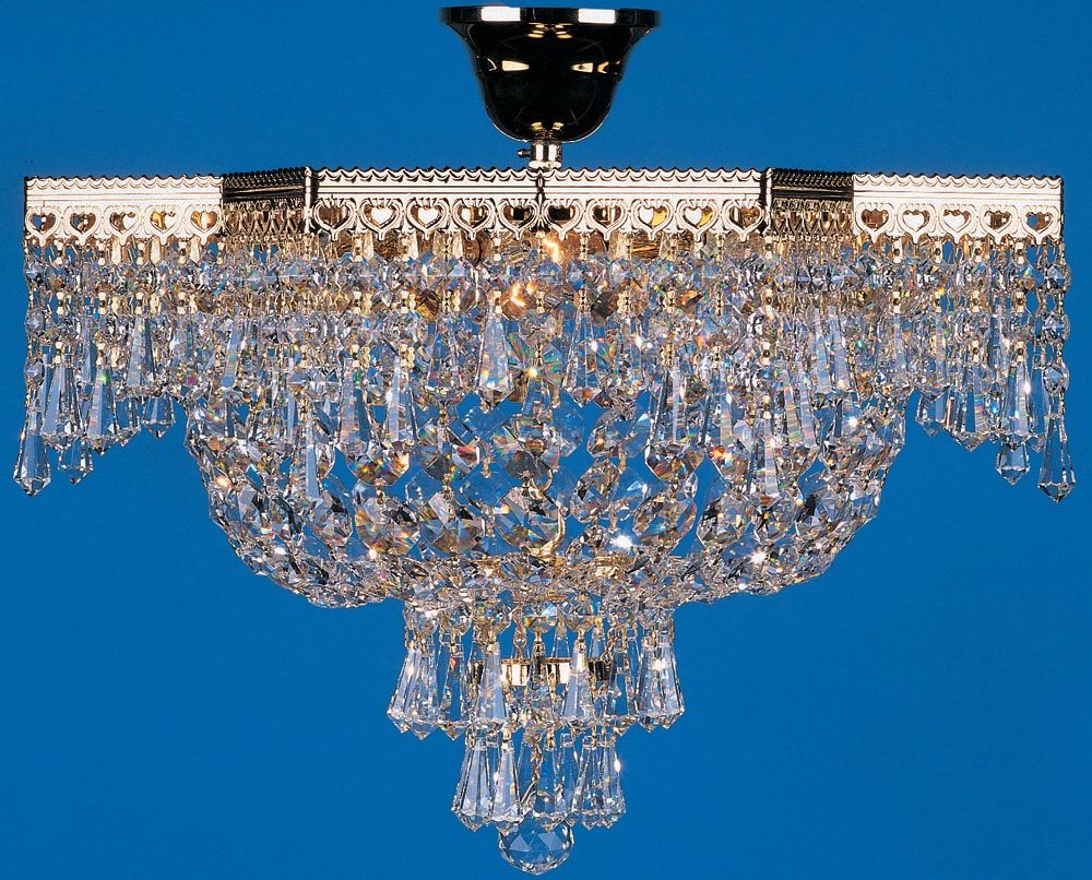 Impex Star Flush 3 Light Strass Crystal Chandelier Gold Plated Impex Star Flush 3 Light Strass Crystal Chandelier Gold Plated