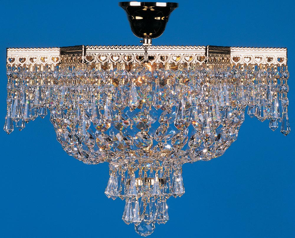 Impex Star Flush 3 Light Strass Crystal Chandelier Gold Plated