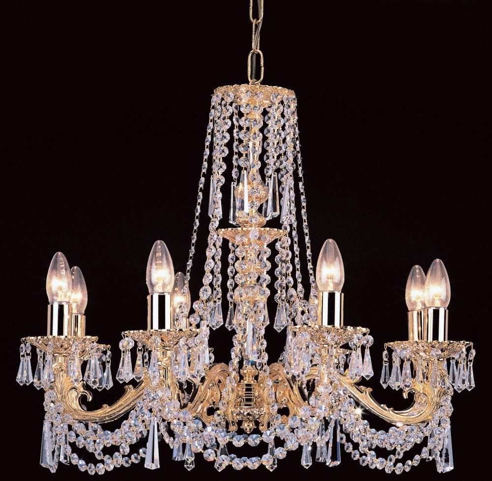 Impex Stuttgart Cast Brass 6 Light Strass Crystal Chandelier Gold Plated