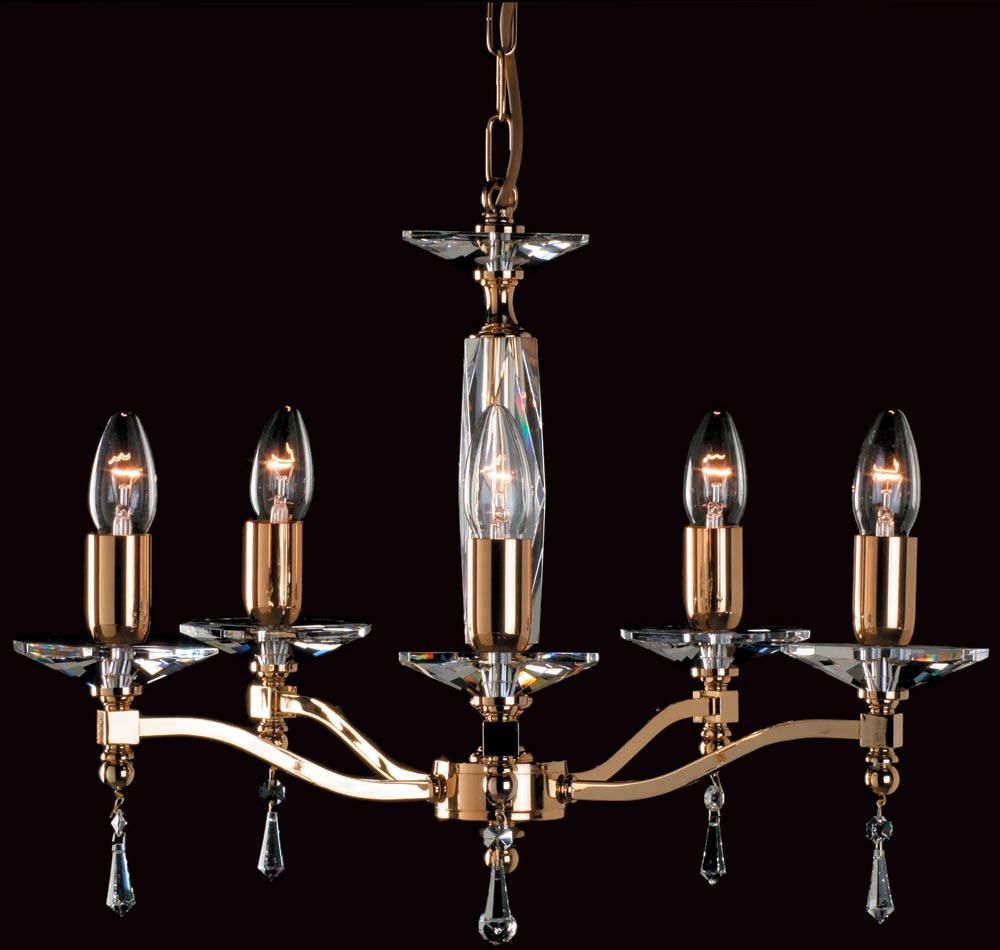 Impx Toulon Optic Crystal 5 Light Chandelier Polished Gold