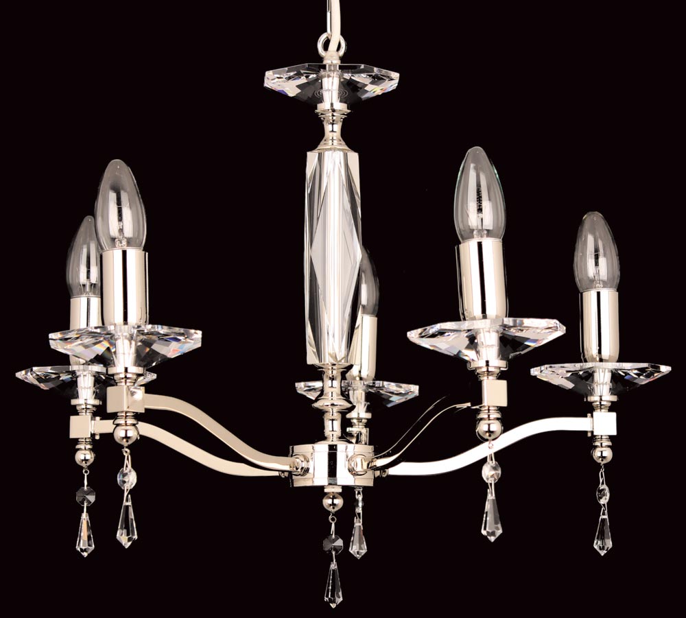 Impx Toulon Optic Crystal 5 Light Chandelier Polished Nickel