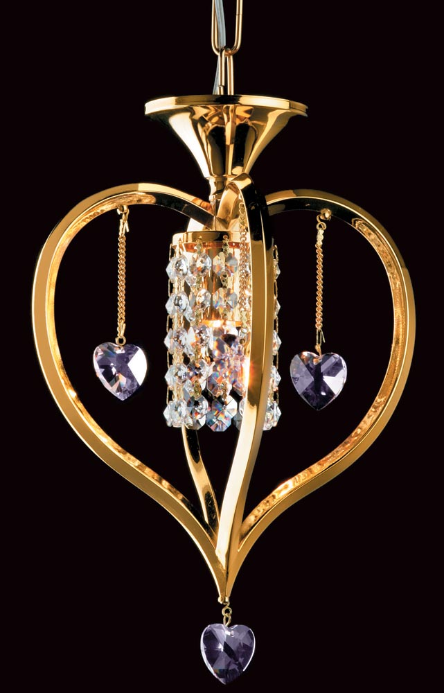 Impex Valentine Crystal 1 Light Heart Pendant Gold Plated