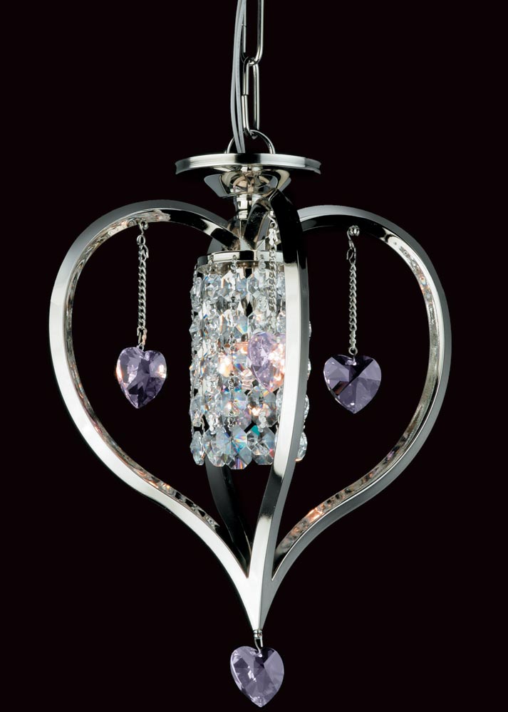 Impex Valentine Crystal 1 Light Heart Pendant Polished Nickel
