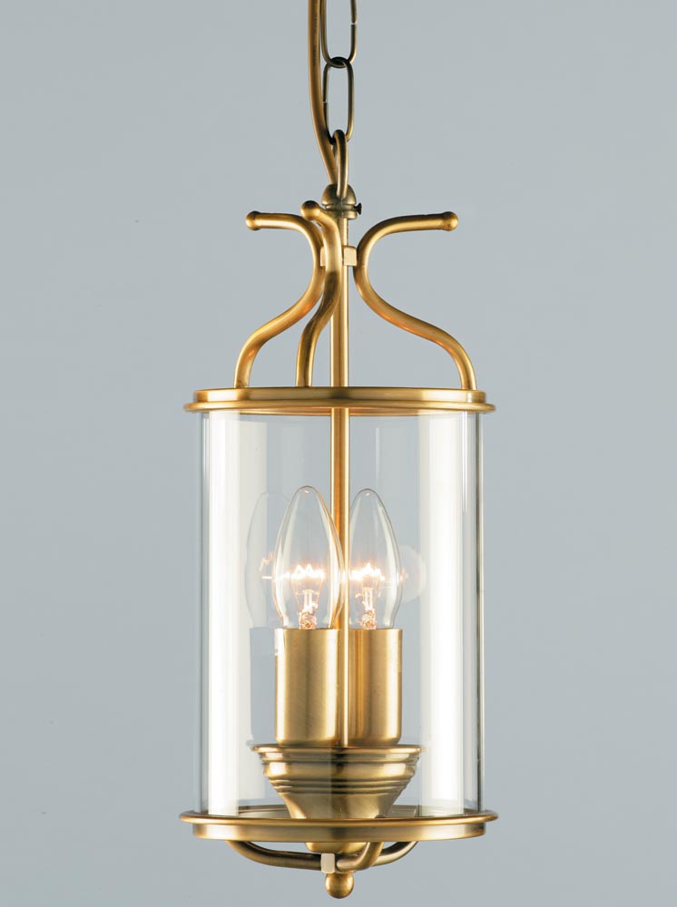 Impex Winchester 2 Light Cylinder Glass Hanging Lantern Antique Brass