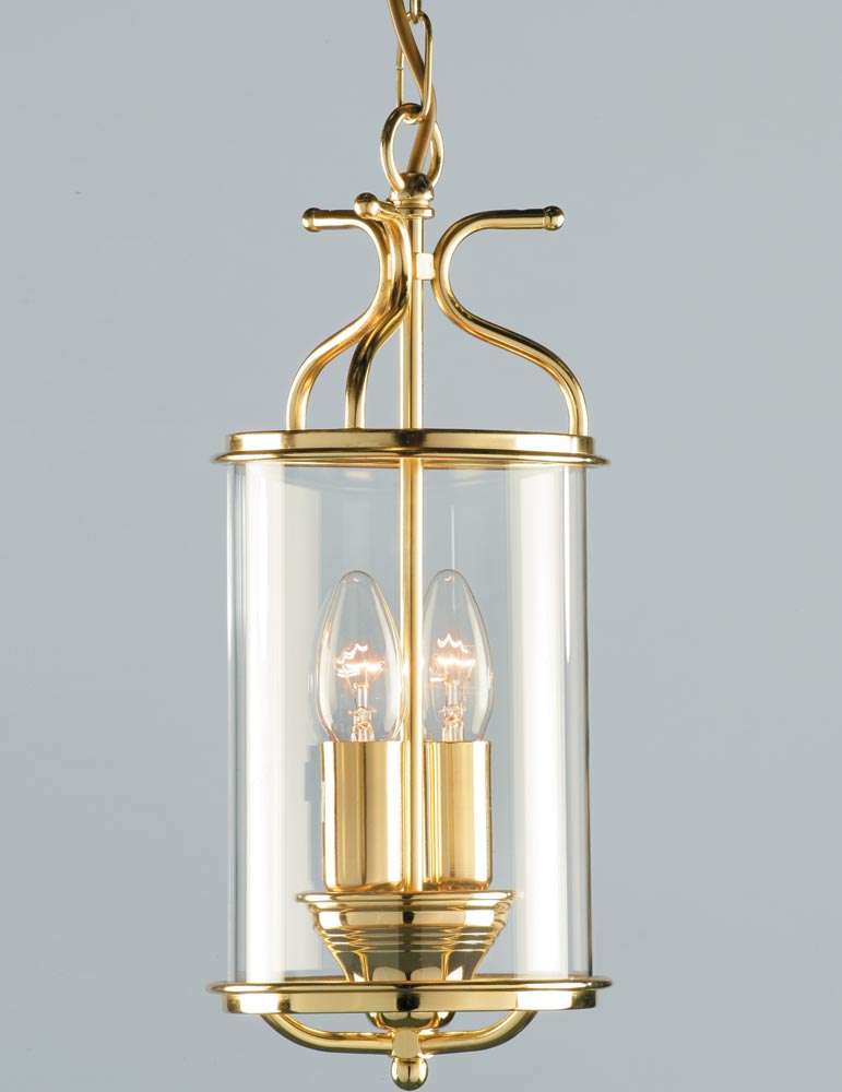 Impex Winchester 2 Light Cylinder Glass Hanging Lantern Polished Brass