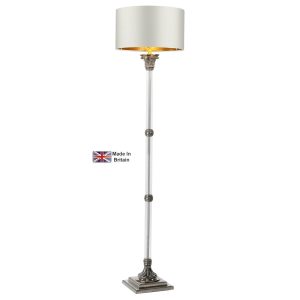 Imperial 1 light glass column floor lamp base only in pewter on white background lit