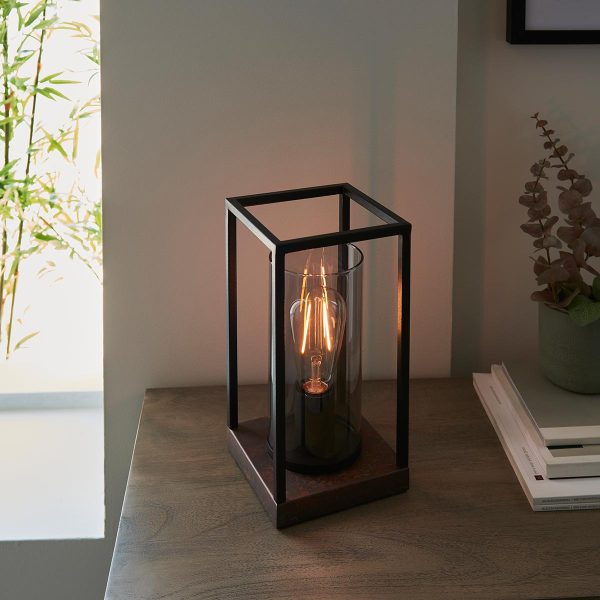 Industrial style smoked glass table lamp in bronze and matt black main image