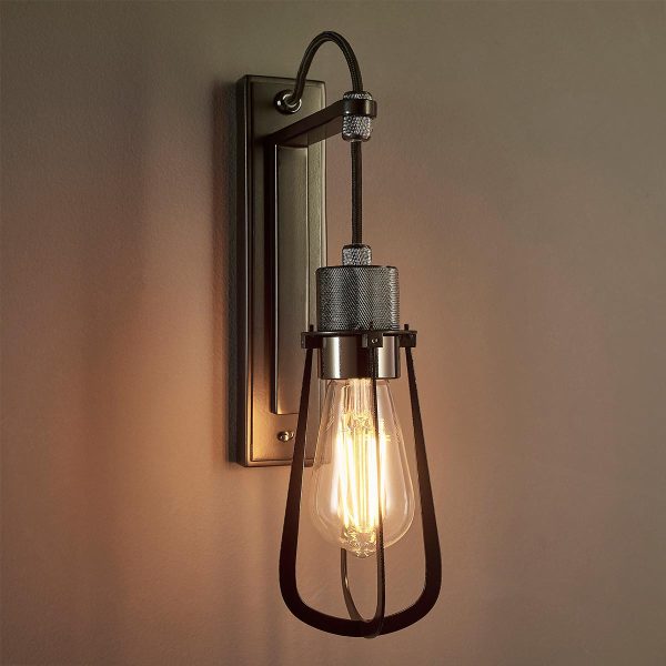 Switched industrial style 1 lamp hanging wall light in matt black main image