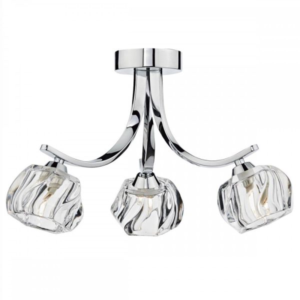 Dar Ivy 3 Arm Semi Flush Low Ceiling Light Polished Chrome