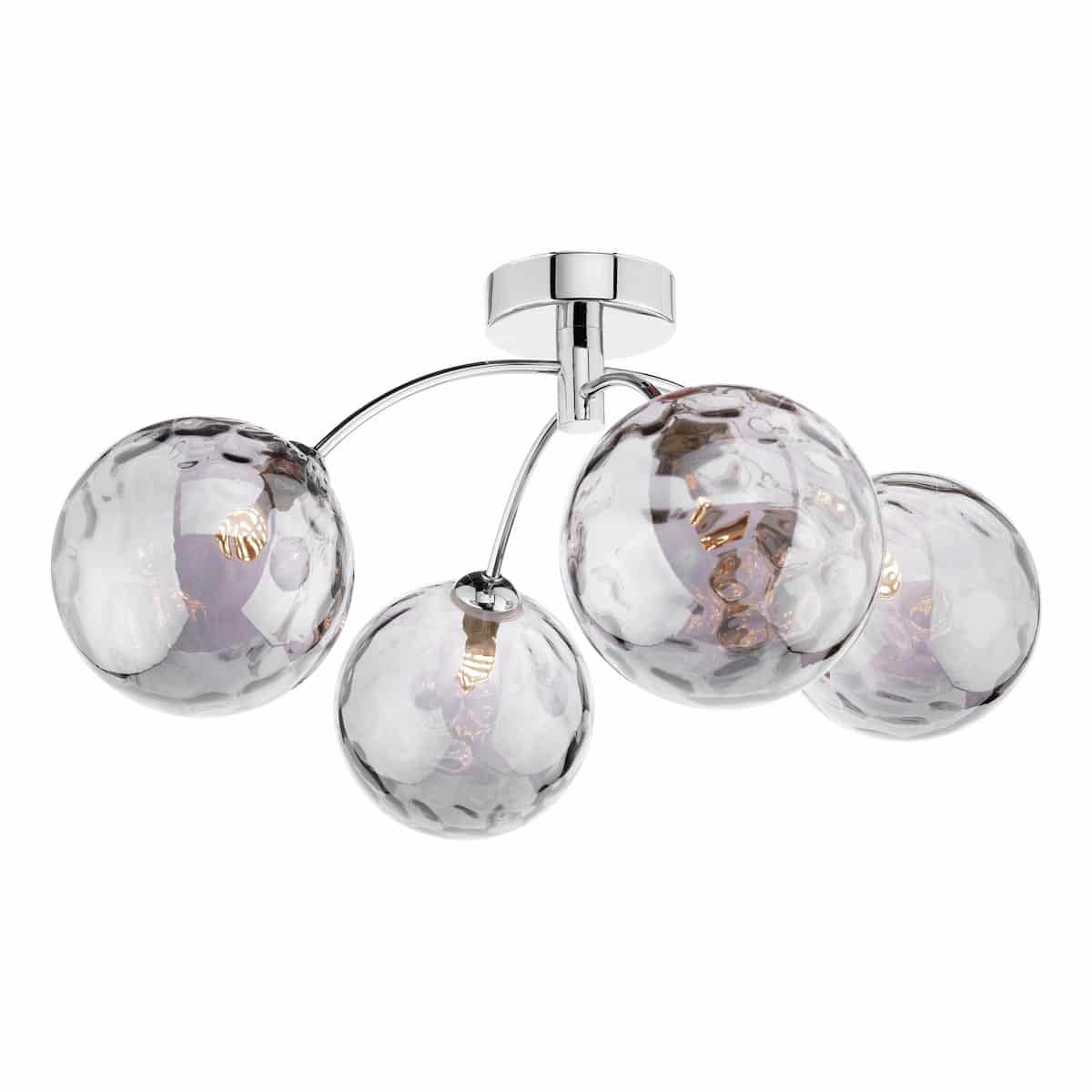 Izzy 4 Arm Semi Flush Low Ceiling Light Chrome Smoked Glass