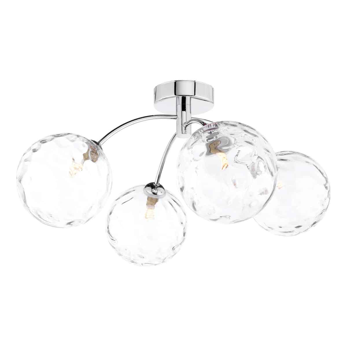 Izzy 4 Arm Semi Flush Low Ceiling Light Chrome Clear Glass