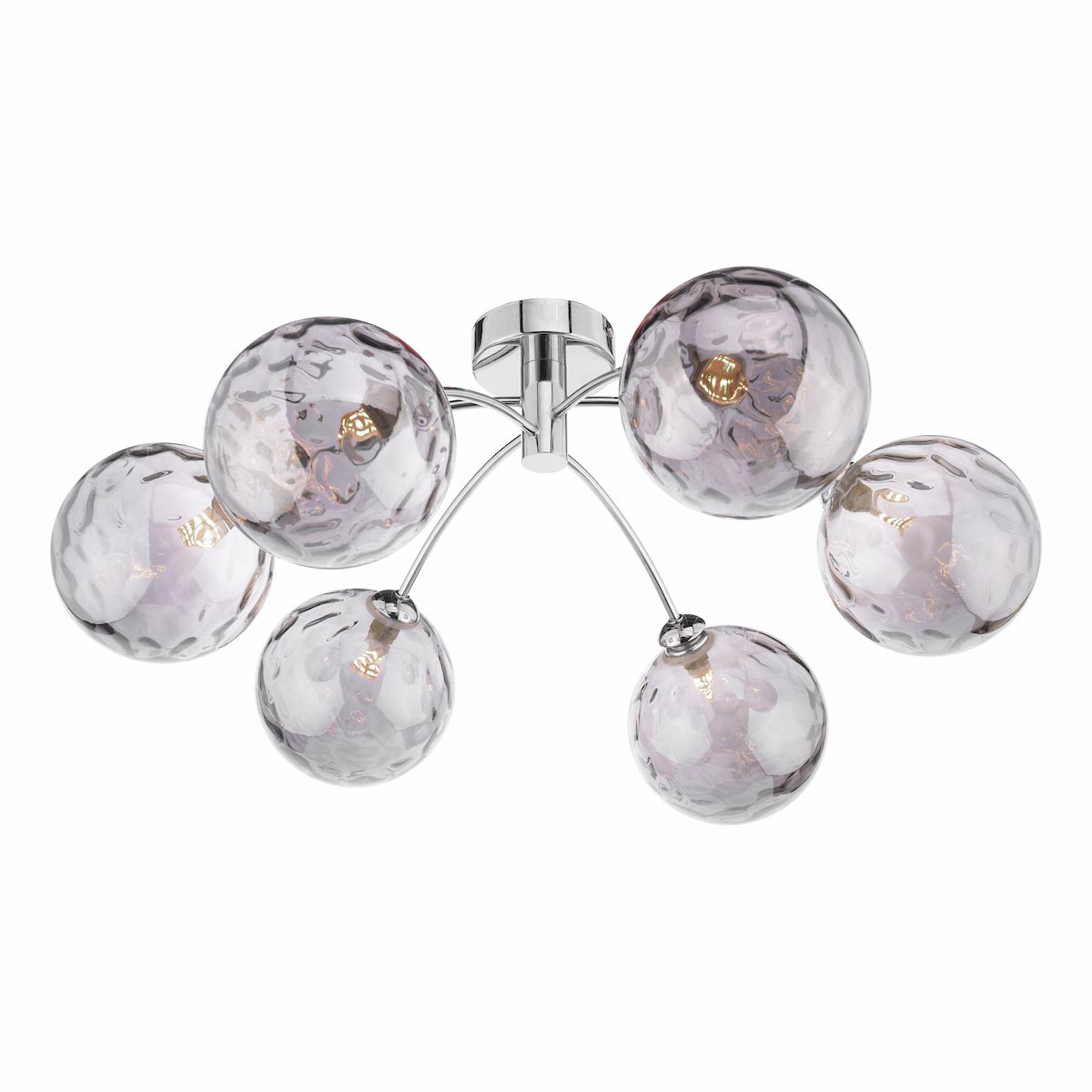 Izzy 6 Arm Semi Flush Low Ceiling Light Chrome Smoked Glass