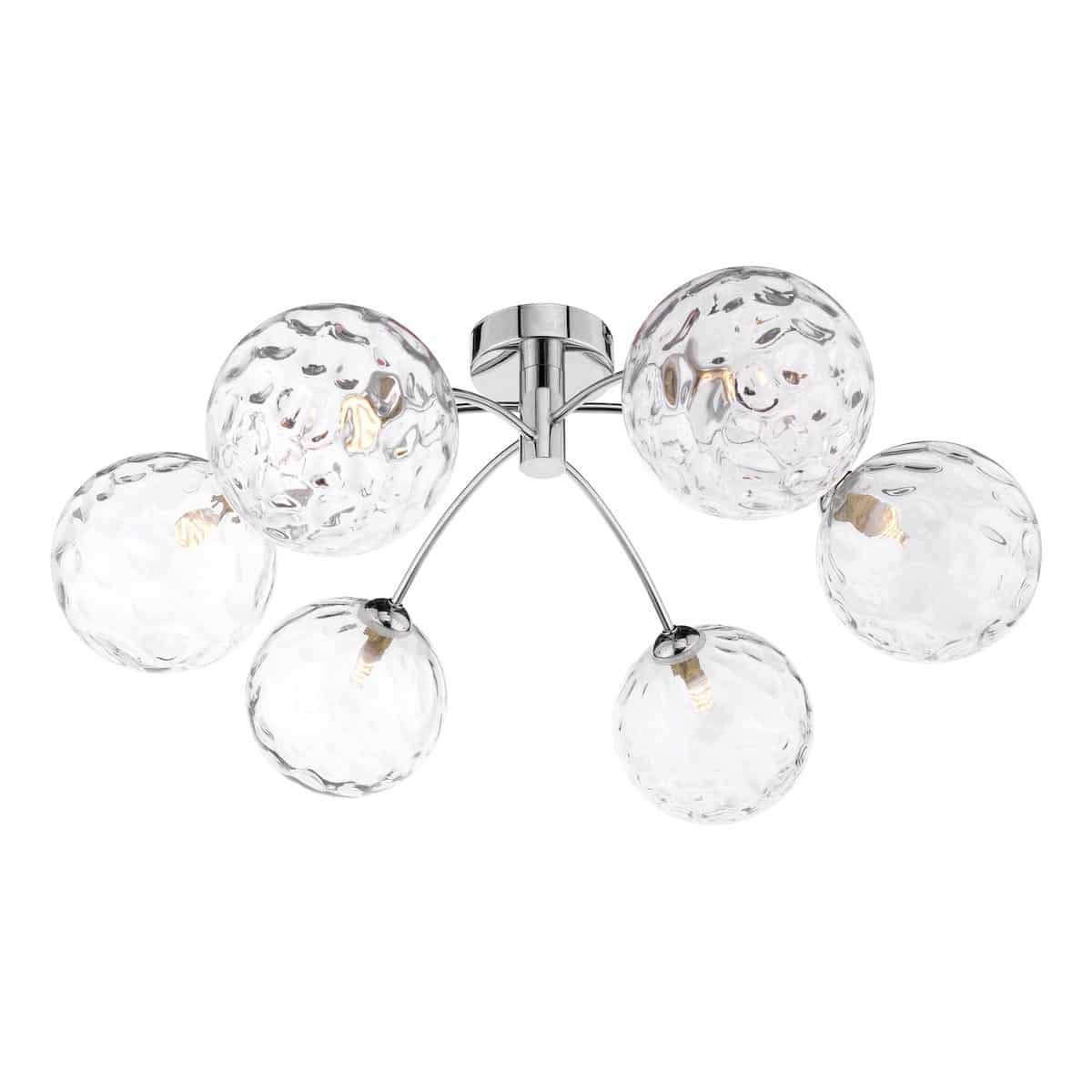 Izzy 6 Arm Semi Flush Low Ceiling Light Chrome Clear Glass